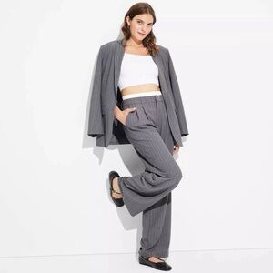 Wild Fable Women's High Rise Wide Leg Boxer Trousers Gray Pinstripe XS NWT